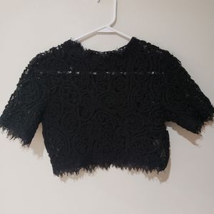 Black Lace Short Sleeved Lace Crop Top S